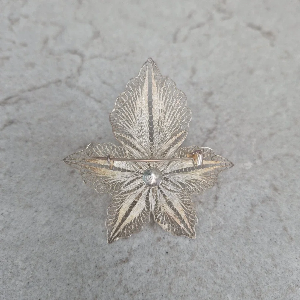 Unbranded Brooch 925 Sterling Silver Filigree Orchid Flower OS Silver Women